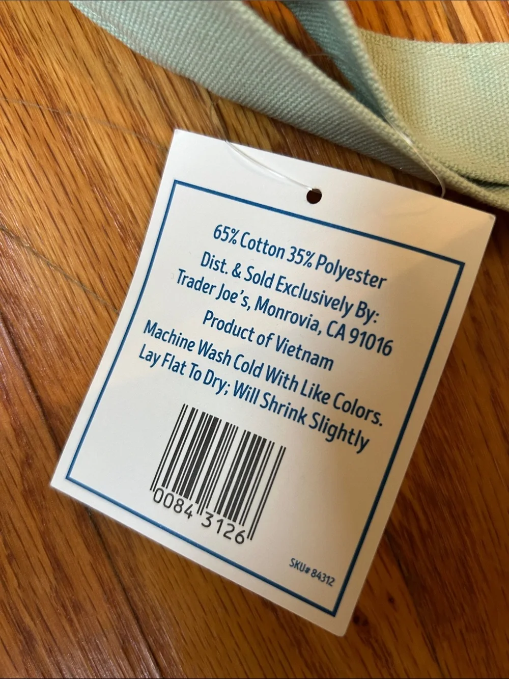 Trader Joe's Mint Striped Mini Canvas Tote Bag with Embroidered Bee
